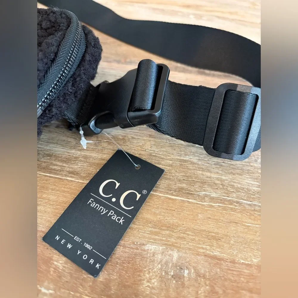 C.C Sherpa Fanny Pack Black Crossbody Bag Zipper Pocket and Adjustable Strap NWT